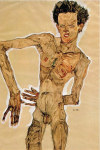 Egon Schiele - Autoportrait nu, grimaçant