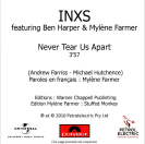 INXS featuring Ben Harper et Mylène Farmer - Never tear us apart - CD Promo