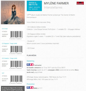 Mylène Farmer - Bon de précommande album Interstellaires