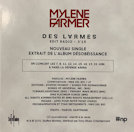 Mylène Farmer Single Des larmes CD Promo