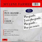 Mylène Farmer Plus Grandir 45 tours Pochette Verso