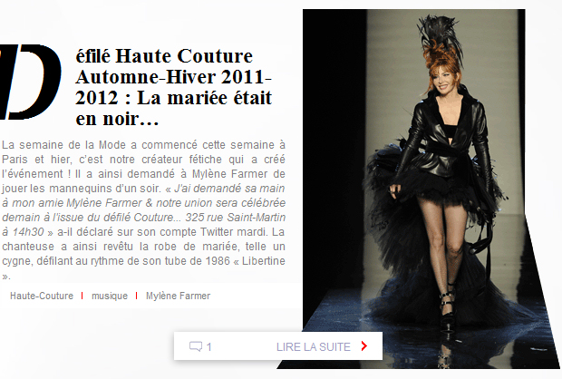 Mylène Farmer Défilé Jean-Paul Gaultier 06 juillet 2011