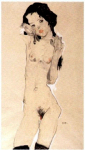 Fille nue debout à la chevelure noire - Egon Schiele - 1910