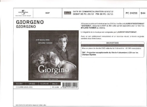 Giorgino - Bon de précommande Bande Originale Film 2007