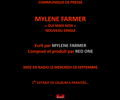 Mylène Farmer Communiqué officiel Polydor 27 septembre 2010