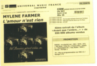 Mylène Farmer L'Amour n'est rien... Bon de prcommande France