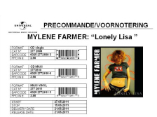Mylène Farmer Lonely Lisa Bon de précommande Belgique