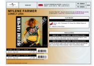 Mylène Farmer Lonely Lisa Bon de précommande France