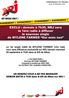 Mylène Farmer Oui mais... non Communiqué NRJ