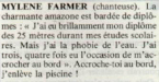 Mylène Farmer 7 à Paris 20 juillet 1987