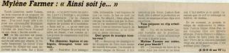 Mylène Farmer Presse L'Yonne Républicain 18 mai 1988 1988