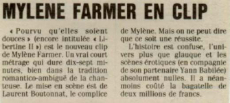Mylène Farmer Presse Le Parisien 31 octobre 1988