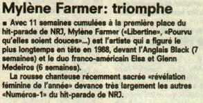 Mylène Farmer Presse Le Midi Libre 08 janvier 1989