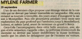 Mylène Farmer Presse Le Midi Libre 10 septembre 1989