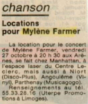 Mylène Farmer Presse La Nouvelle République 10 octobre 1989