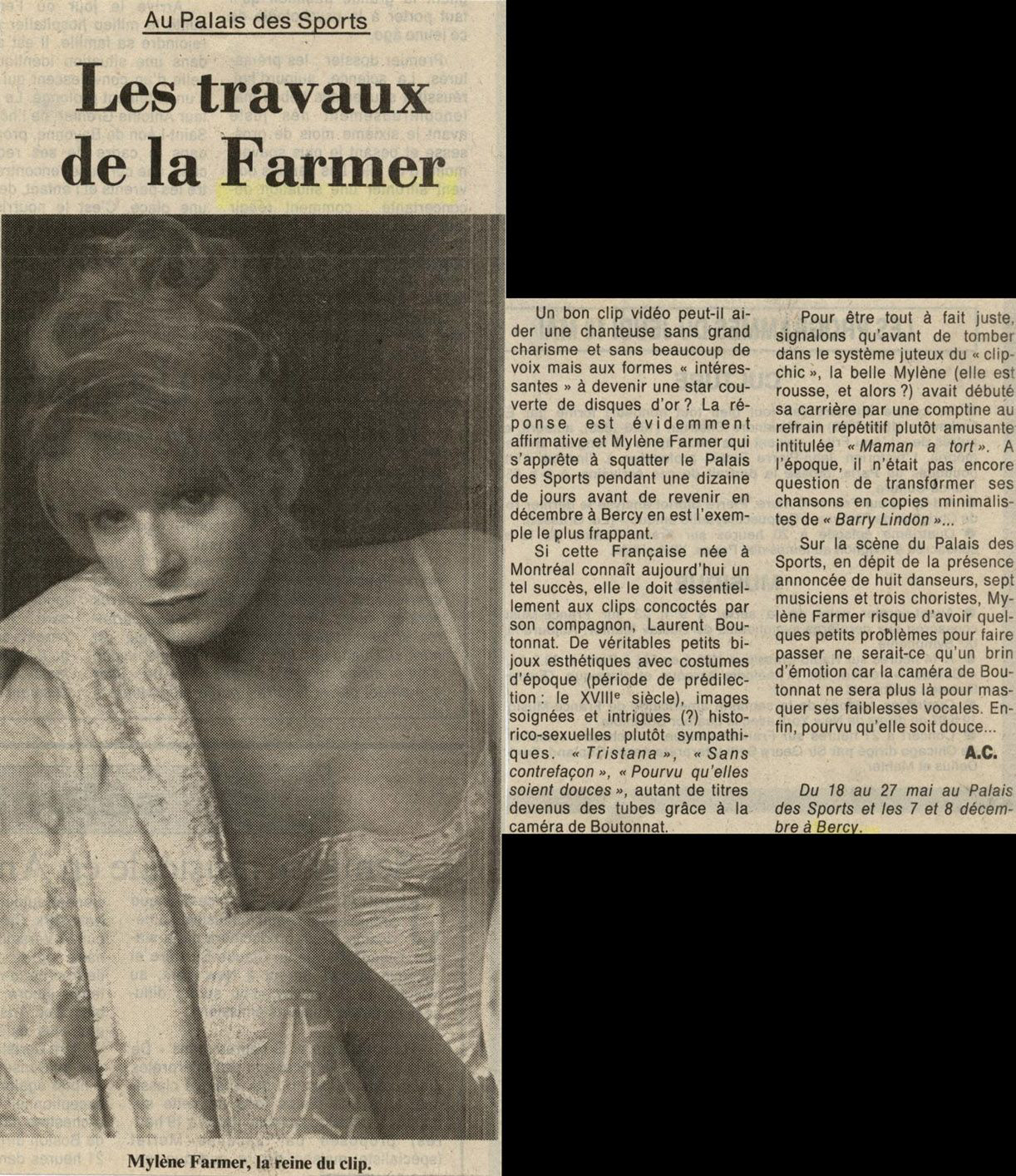 Mylène Farmer Presse Les Dernières Nouvelles d'Alsace 14mai 1988 1988