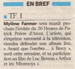 Mylène Farmer Presse Le Parisien Décembre 2006