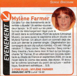 Mylène Farmer Télé Cable Sat Hebdo Août 2008