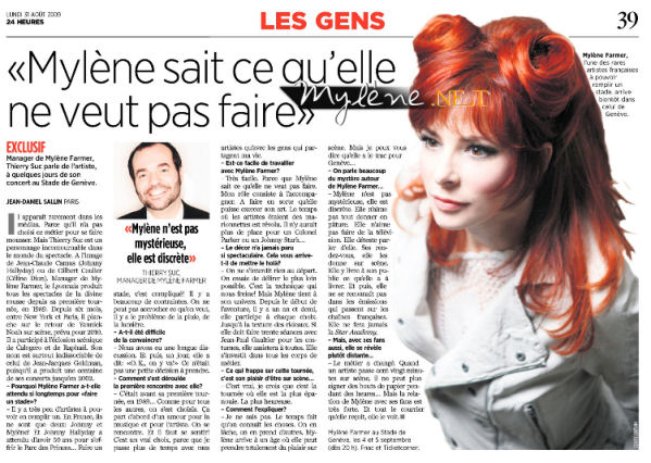 Mylène Farmer Presse 24 heures 31 août 2009