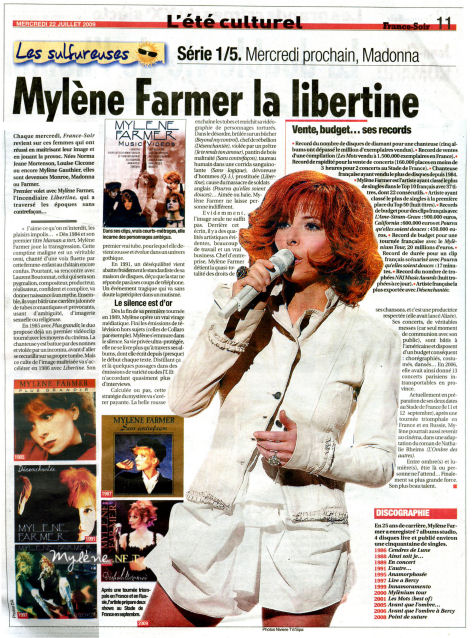 Mylène Farmer Presse France Soir 22 juillet 2009