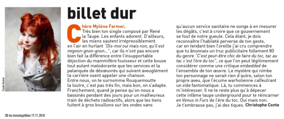 Mylène Farmer Presse Les Inrockuptibles 17 novembre 2010