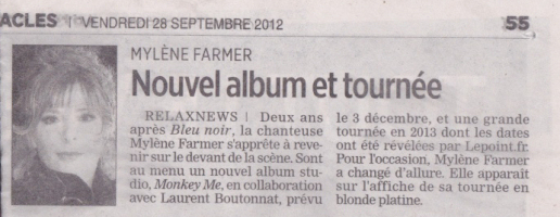 Mylène Farmer Presse La Journal de Québec 28 septembre 2012