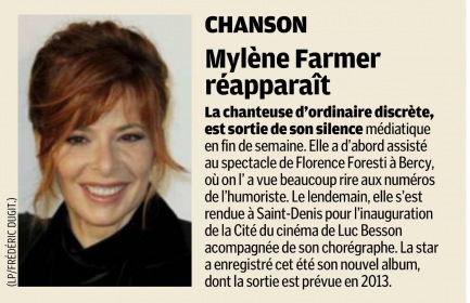 Mylène Farmer Le Parisien 24 septembre 2012