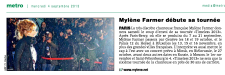 Mylène Farmer Presse Metro Belgique 04 septembre 2013